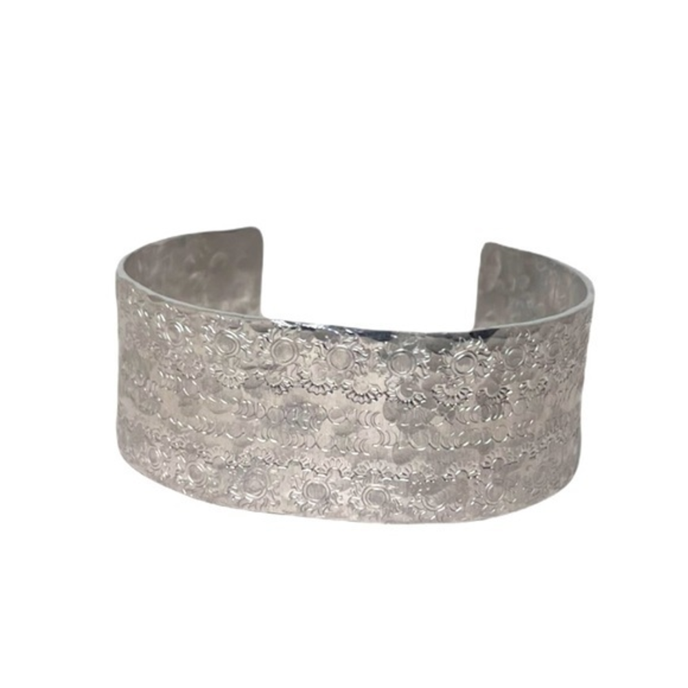 Handmade stamped celestial pattern distressed adjustable wide cuff bracelet